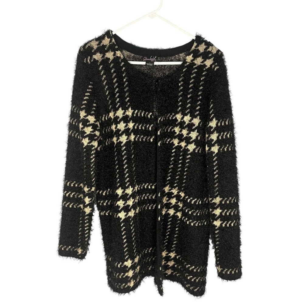 Questions by Say What Women's Fuzzy Long Sleeve Open Front Cardigan Sweater L